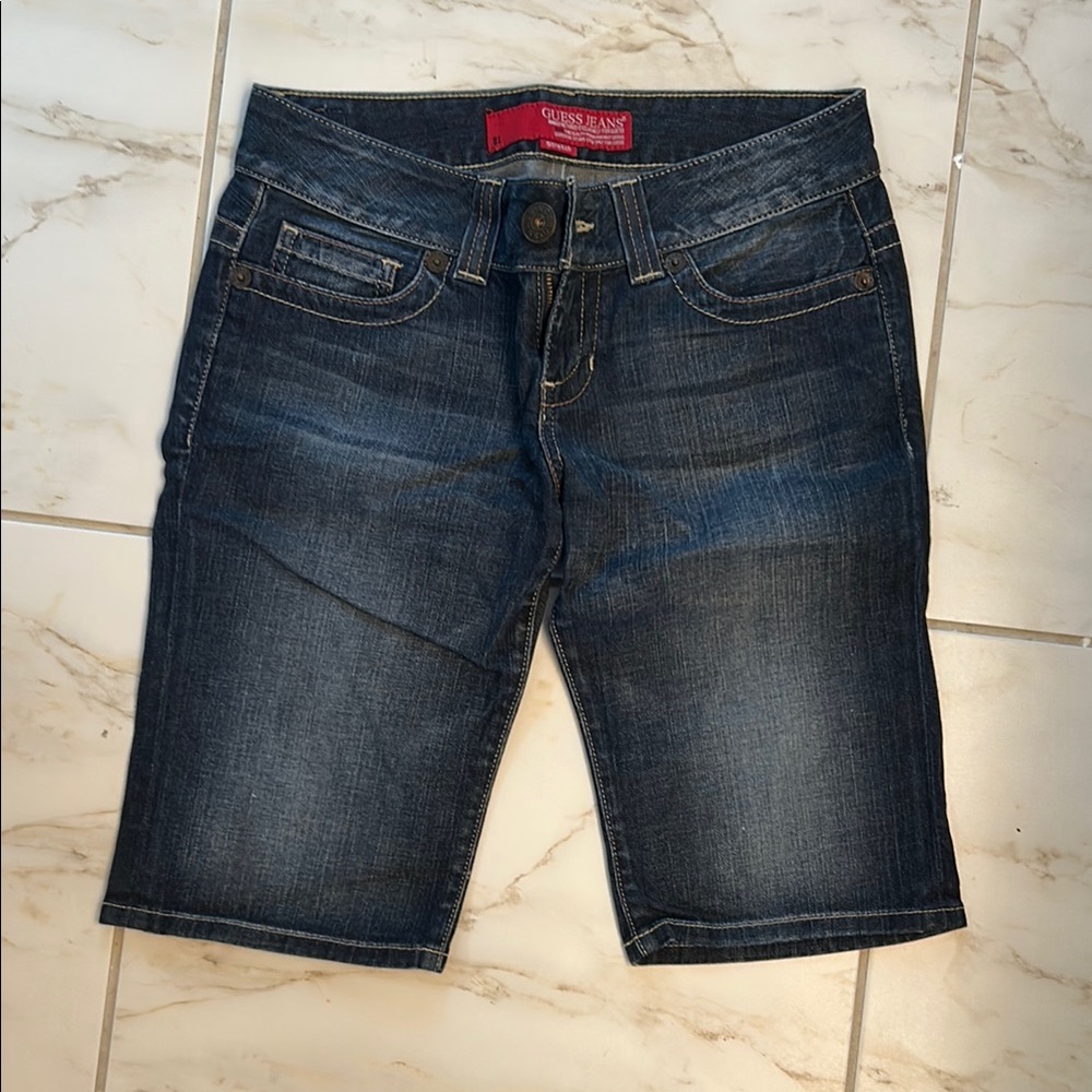 Guess Blue burmuda shorts with Distressed Wash and Stretch